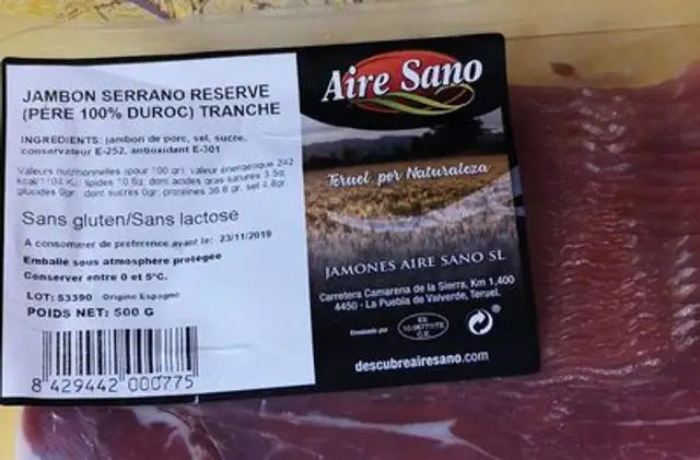 Jambon serrano réserve (père 100% duroc) tranche