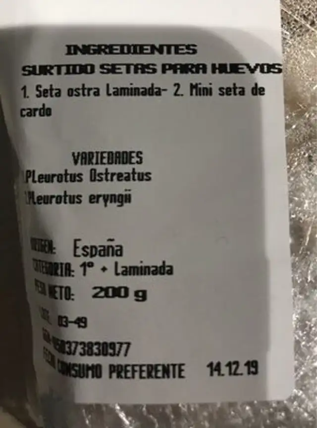 Surtido de setas nutrition facts table