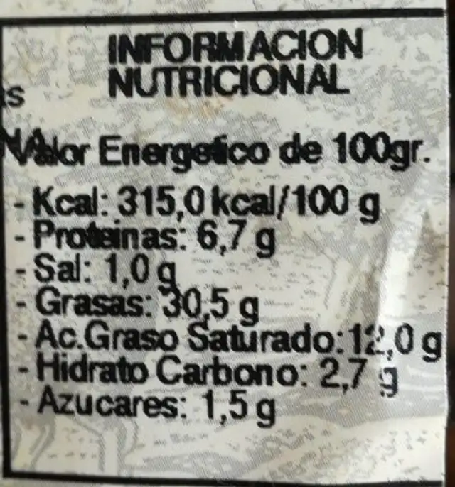 Morcilla nutrition facts table
