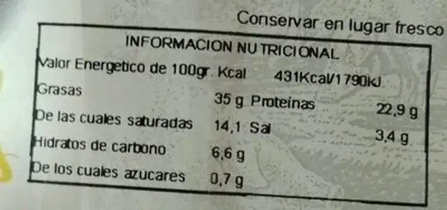 Salchichon campohermoso nutrition facts table