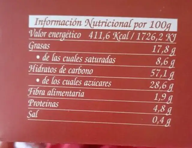 Florecillas nutrition facts table