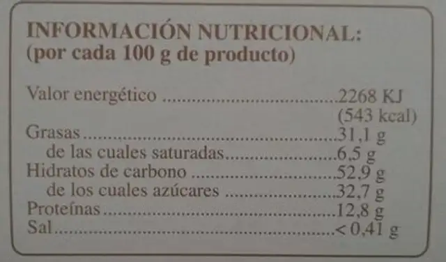 Almendras de la abuela nutrition facts table