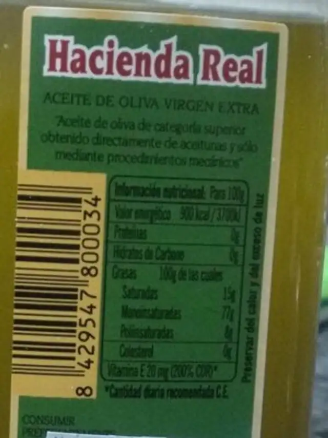 Aceite nutrition facts table