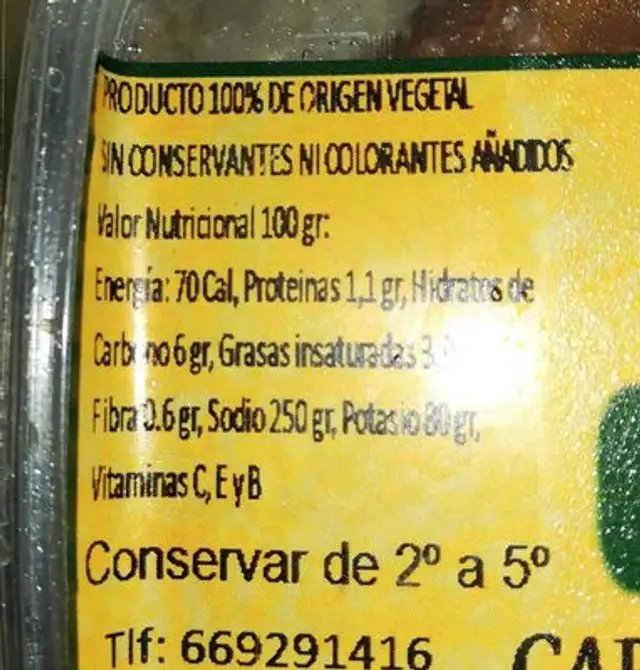 Carne de membrillo nutrition facts table