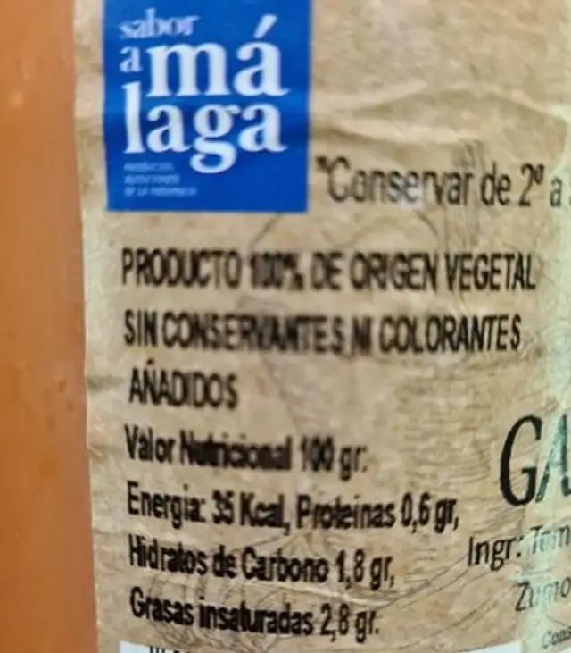 Gazpacho casero nutrition facts table