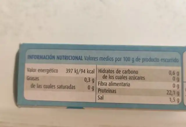 Navajas nutrition facts table