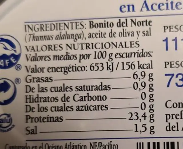 Spanish Bonito Del Norte Tuna In Olive Oil Tin, 3.9 Oz nutrition facts table