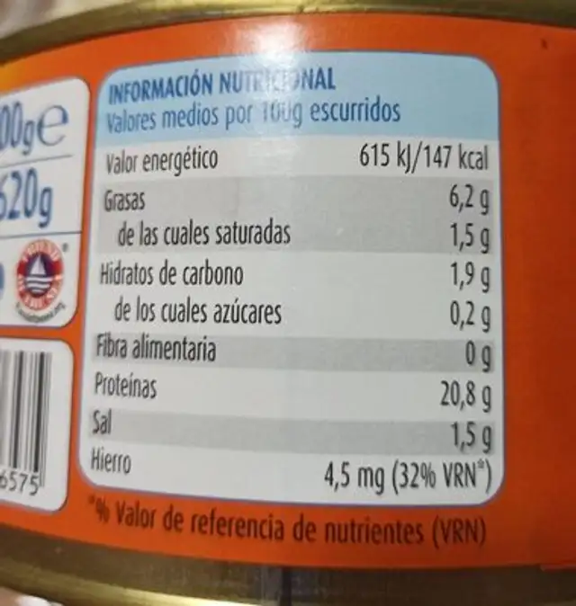 Mejillones en escabeche nutrition facts table
