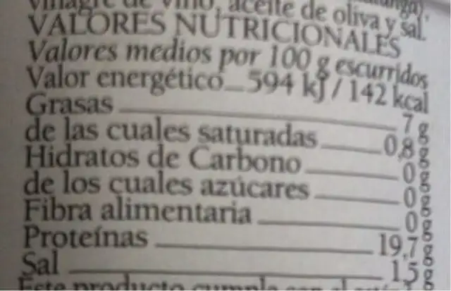Bonito del Norte en Escabeche nutrition facts table