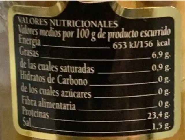 Bonito del Norte nutrition facts table