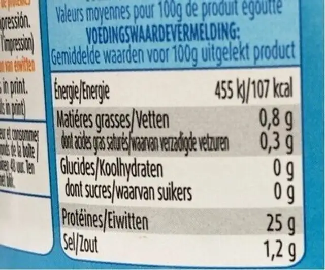 Thon en miettes nutrition facts table