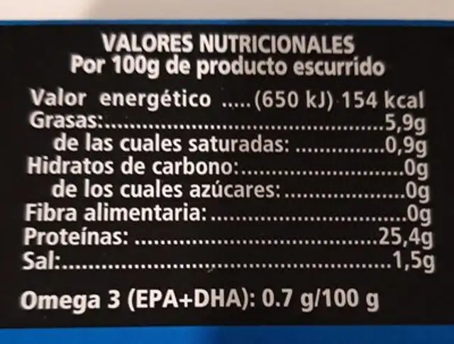 Atún claro en aceite de girasol nutrition facts table