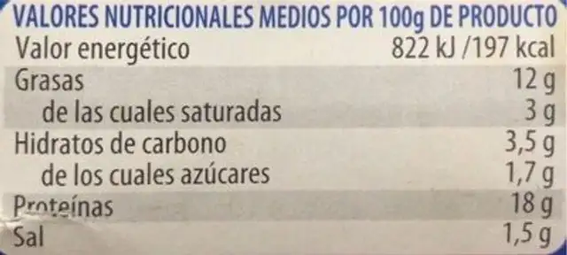 Filetes de Caballa nutrition facts table