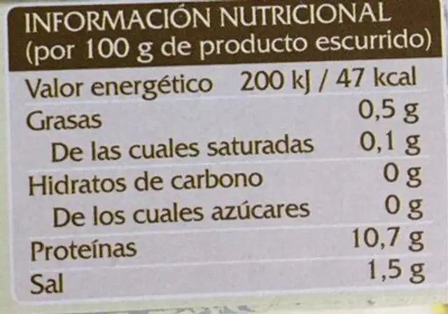 Berberechos nutrition facts table