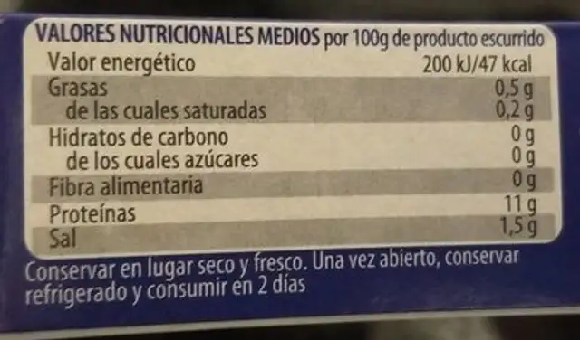 Berberechos nutrition facts table