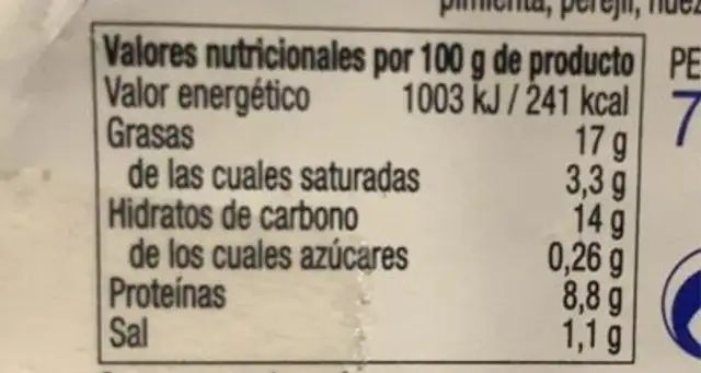 Paté de Bacalao nutrition facts table