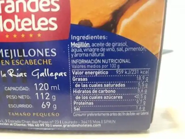 Mejillones en escabeche ingredients label