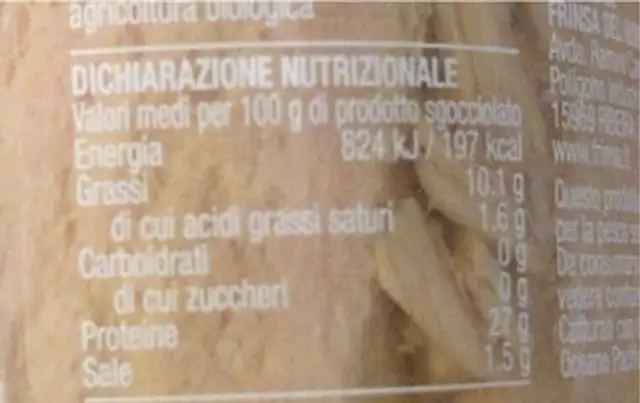 Tonno pinne gialle in olio extra vergine bio nutrition facts table