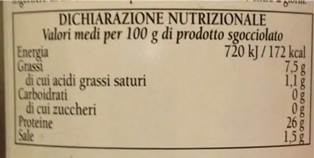 Tonno pinne gislle olio oliva nutrition facts table