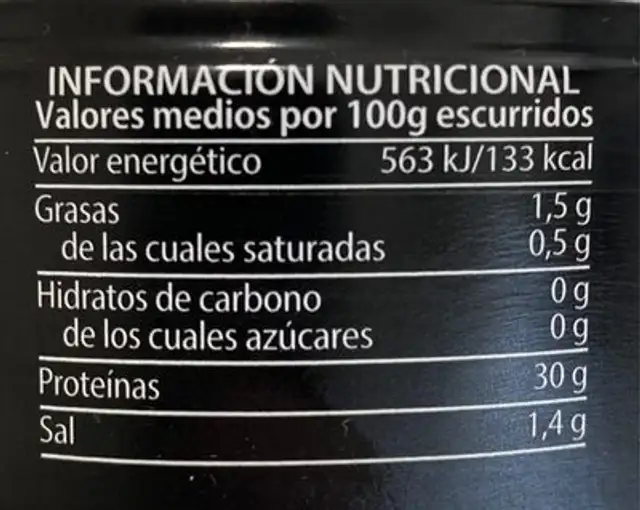 Pollo al natural nutrition facts table