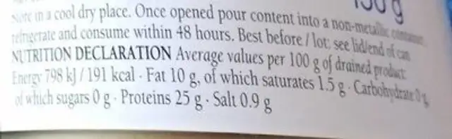Tuna steaks nutrition facts table
