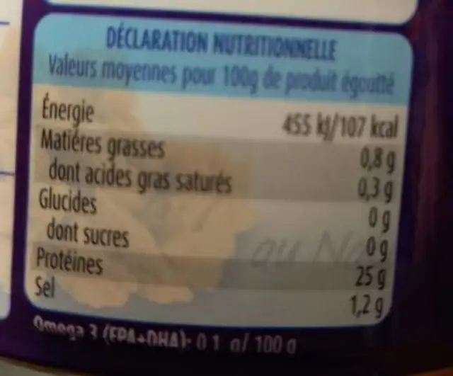 Thon morceaux au Naturel nutrition facts table