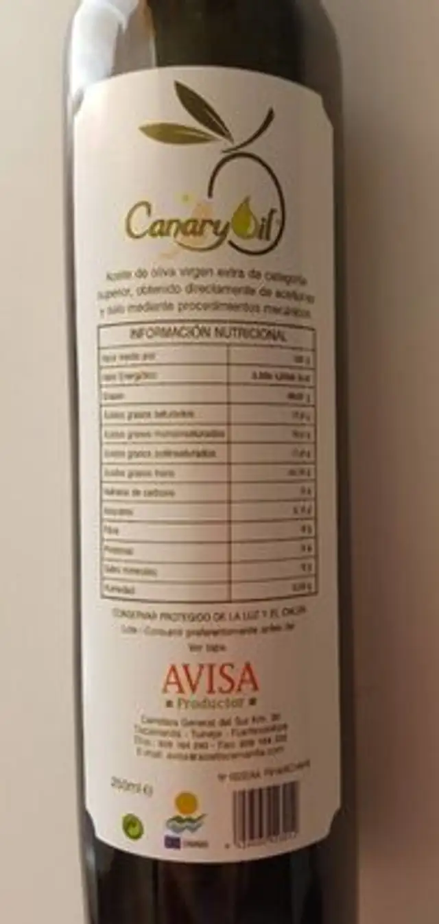Aceite de oliva virgen extra nutrition facts table