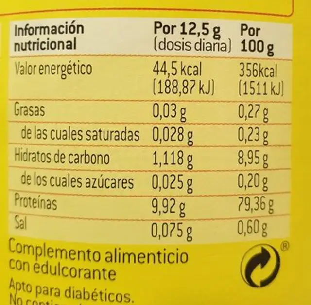 Colágeno + Magnesio nutrition facts table