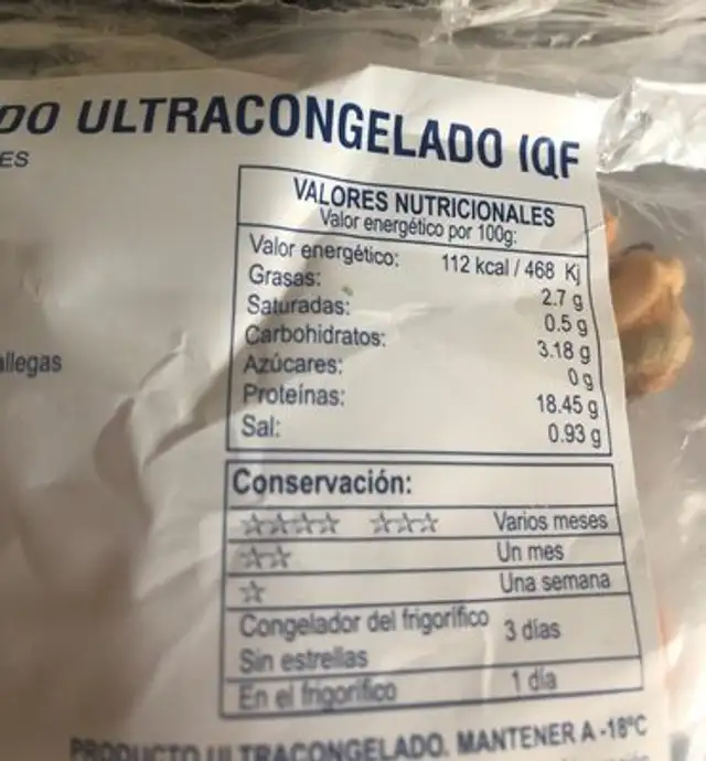 Mejillon ultracongelado nutrition facts table