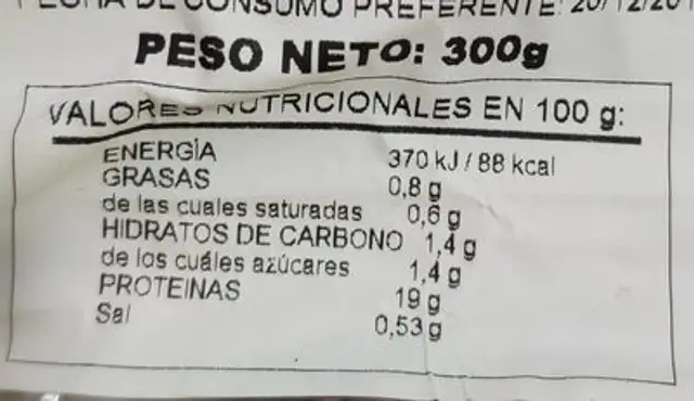 Patas de pulpo cocidas nutrition facts table