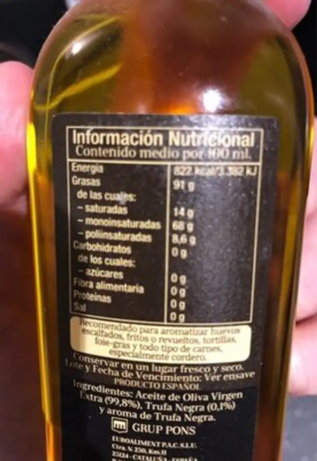 Azeite Ex. Virgem Trufa Negra 250ML - Cantu nutrition facts table