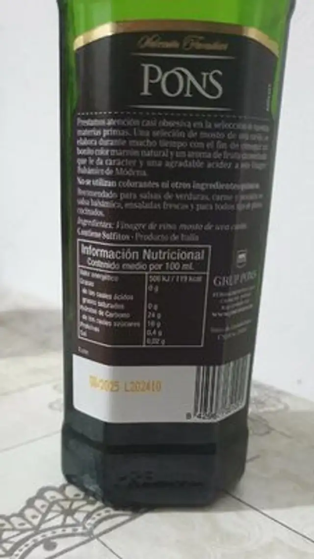 Pons Modena Balsamic Vinegar nutrition facts table