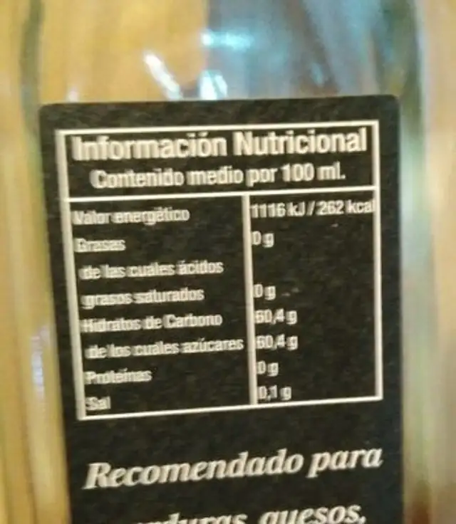 Vinagre de manzana nutrition facts table