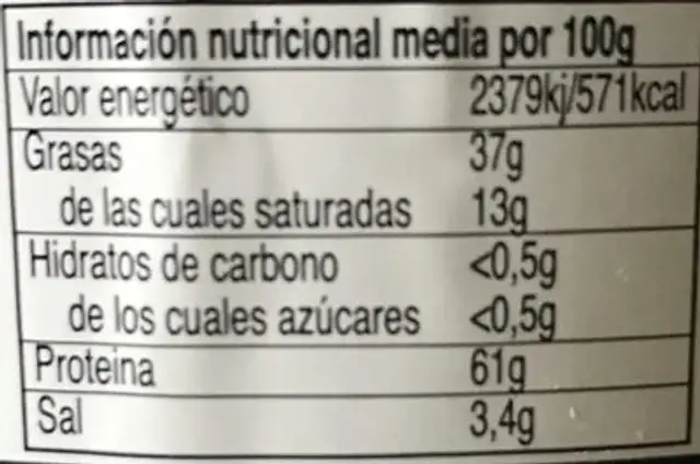 Cortezas de jamón tendilla nutrition facts table