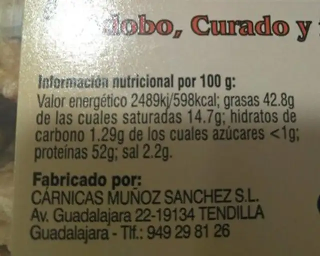 Torreznillos nutrition facts table