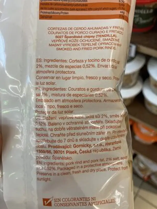 Torreznillos ingredients label