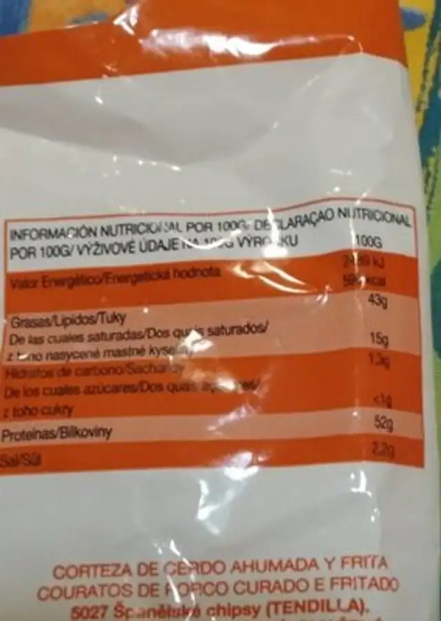 Torreznillos nutrition facts table
