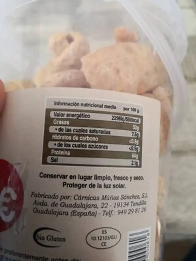 Cortezas de Cerdo Curadas y Fritas nutrition facts table
