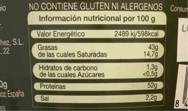 Torreznos picantitos nutrition facts table