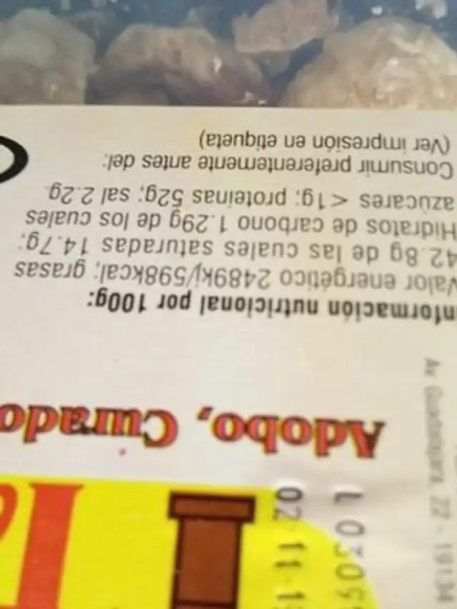 Torreznos Tendilla nutrition facts table