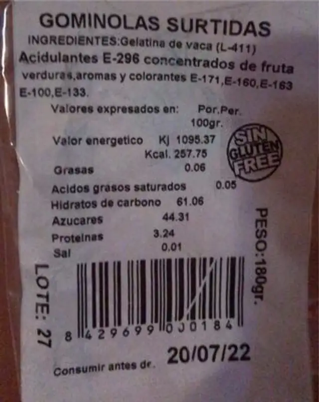 chuches nutrition facts table
