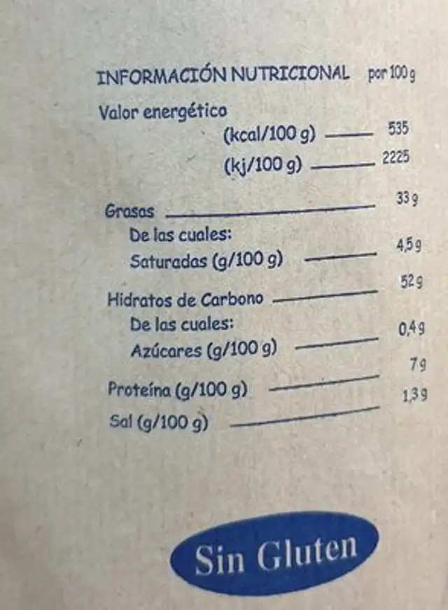 Patatas fritas nutrition facts table