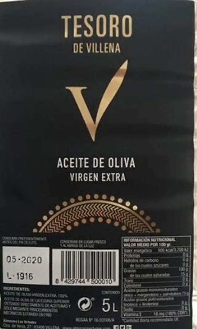 Aceite de oliva nutrition facts table