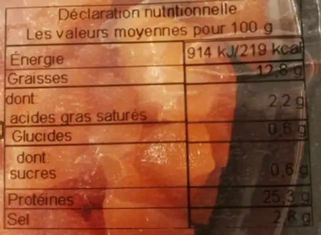 La tartare de saumon frais nutrition facts table