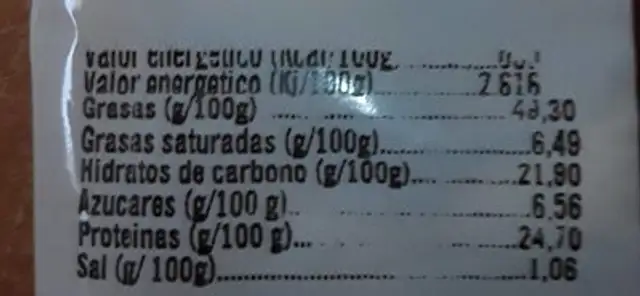 Frutos secos el llano nutrition facts table