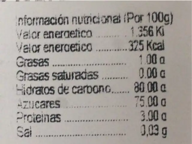 Arandanos enteros nutrition facts table