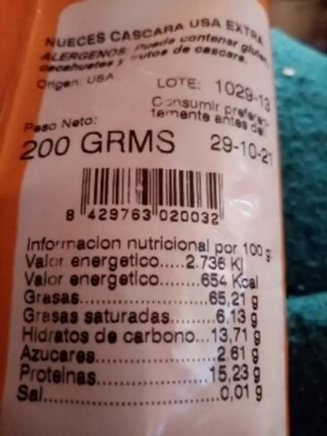 Unknown nutrition facts table