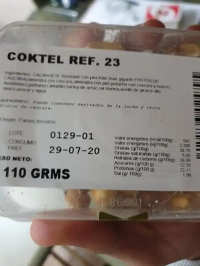 Unknown nutrition facts table