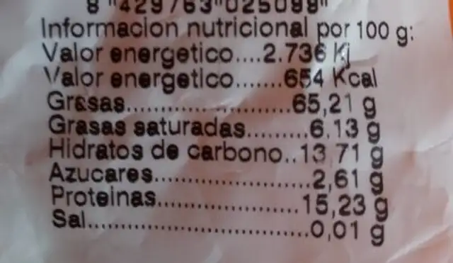 Nueces con cascara nutrition facts table