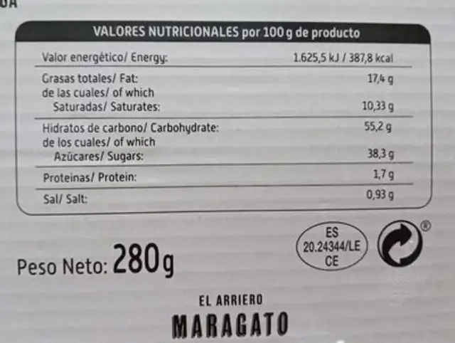 Hojaldres nutrition facts table